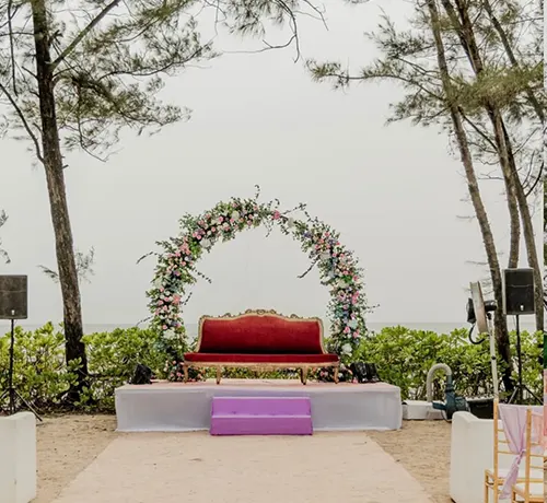 Romantic proposal setup with elegant decorations and a scenic backdrop, showcasing Goa Celebrations' expertise in creating memorable proposal events.